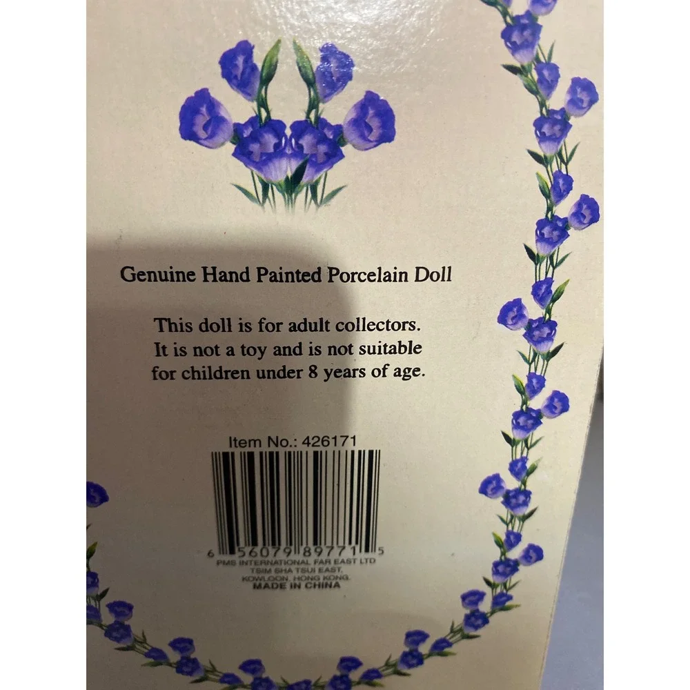 Genuine Hand Painted Porcelain Doll Teal Dress White Lace Trim Collector  426171
